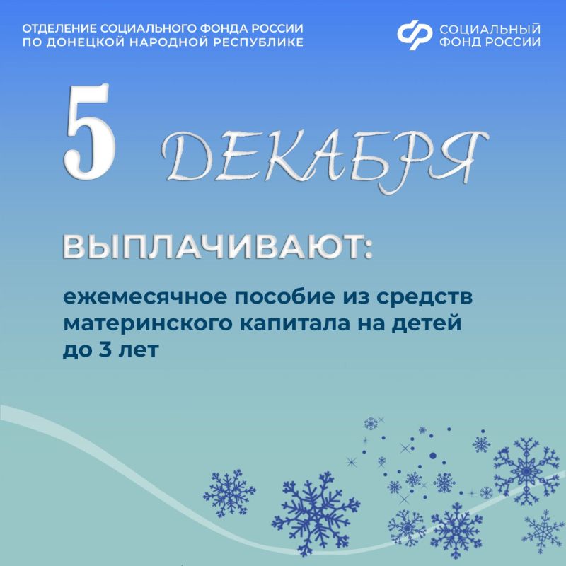 5 декабря — день зачисления выплат из маткапитала семьям с детьми в ДНР