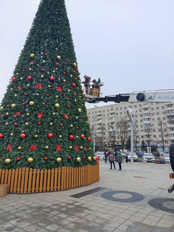 До Нового года - 22 дня. На площади Ленина украшают елку