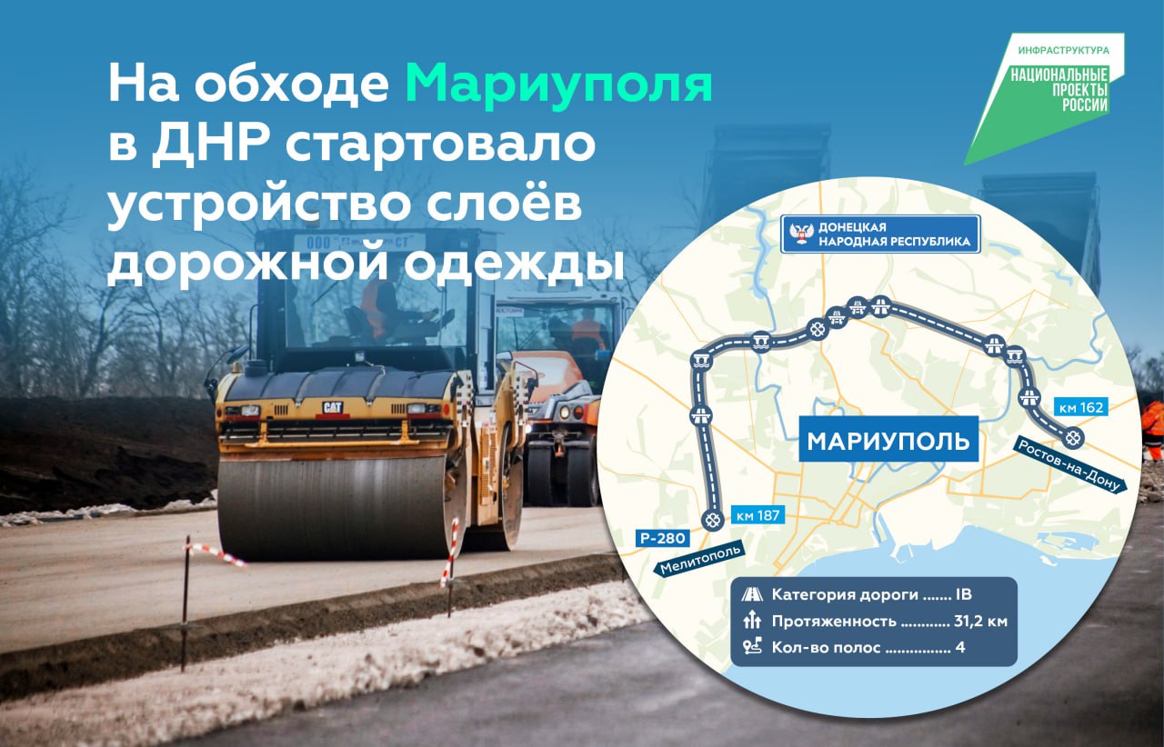 Начали укладку асфальтобетонного покрытия на будущей объездной Мариуполя