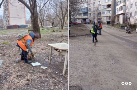 На выходных коммунальщики провели уборку 30 дворов мариупольских многоэтажек